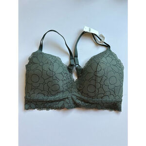 Size 34D Aerie Real Happy Wireless Green Lace Trim Bra